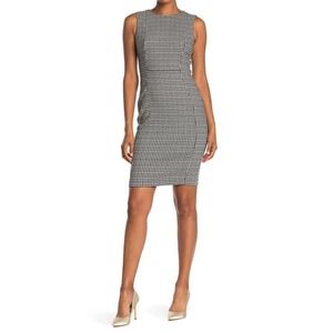 New Calvin Klein Size 10 Geo Jacquard Sheath Dress Check Print Black White